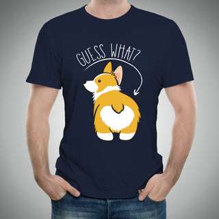 Guess What? Corgi Butt - Funny Dog Graphic T-Shirt - Navy