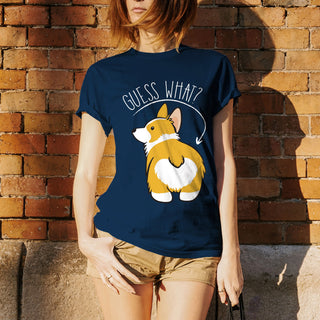 Guess What? Corgi Butt - Funny Dog Graphic T-Shirt - Navy